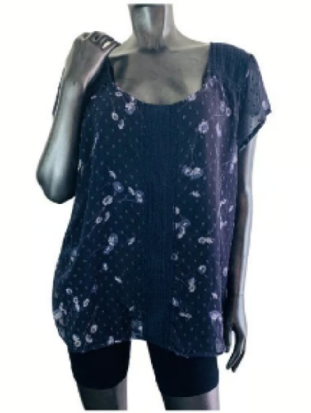 LC Lauren Conrad Navy Floral Scoop Neck Blouse Size L
